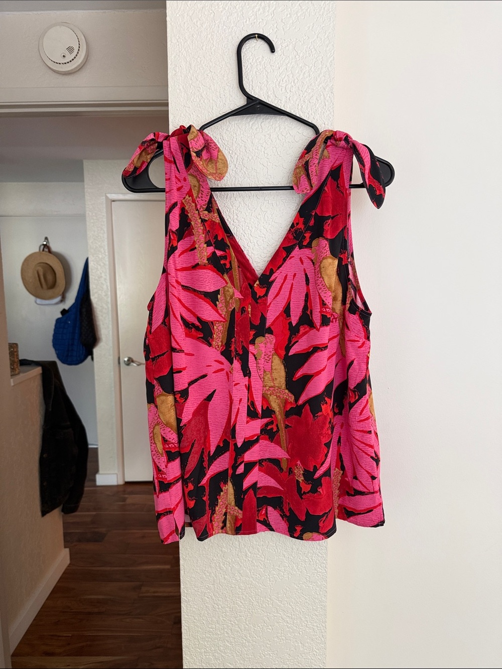 J. Crew Floral Tie-Shoulder tank in Pink, Red & Gold